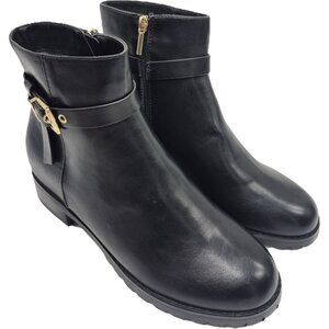 Crown & Ivy Levi Black Ankle Booties Boots Gold Buckle & Side Zipper Women's 10M
